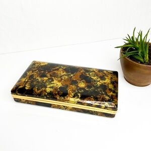 Vintage Mele Jewellery Box Gold Brown Marbled Vanity Case